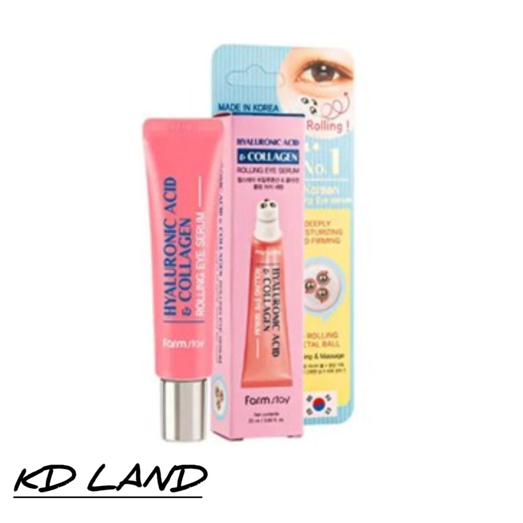 سرم دور چشم فارمستی با ترکیب هیالورونیک اسید و کلاژنFarmstay Hyaluronic Acid & Collagen Rolling Eye Seravi