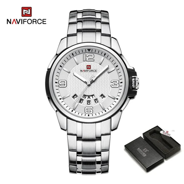 ساعت مچی مردانه Naviforce مدل NF۹۲۱۵ | بند استیل نقره ای، صفحه سفید
