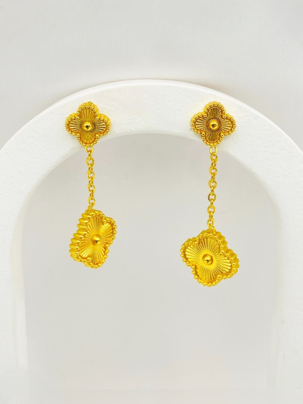 گوشواره ونکلیف | گوشواره استیل رنگ ثابت میخی و اویز طرح Van Cleef شیک و خاص