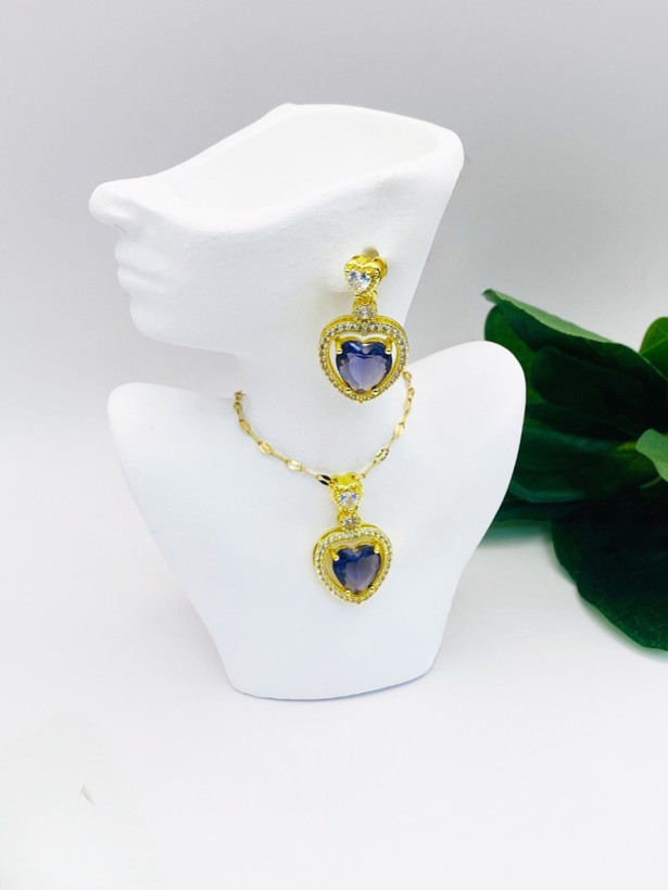 نیم ست قلبی طرح طلا زنانه استیل رنگ ثابت