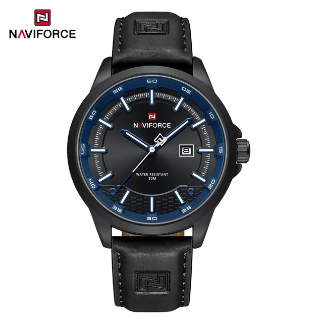 ساعت مچی مردانه Naviforce مدل NF9248 | بند چرمی آبی، صفحه آبی | اسپرت و مقاوم