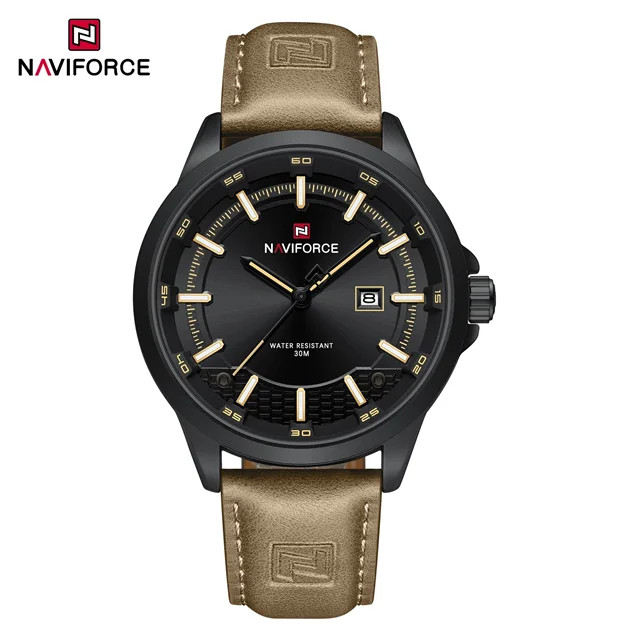 ساعت مچی مردانه Naviforce مدل NF9248 | بند چرمی آبی، صفحه آبی | اسپرت و مقاوم