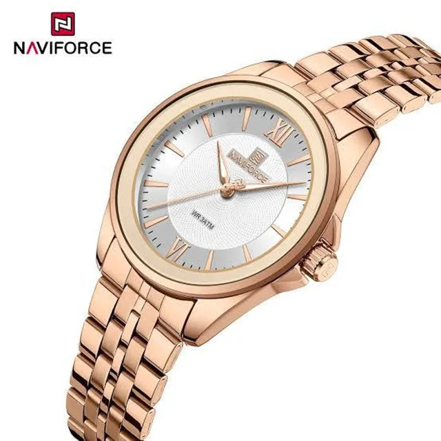 ساعت مچی زنانه نیوی فورس NAVIFORCE NF5067 کالا اورجینال شرکتی بند استیل ضد حساسیت شیشه معدنی مقاوم در برابر آب (3ATM) قطر صفحه : 36 میلی متر وزن ساعت :68 گرم طراحی کم ضخامت دارای رنگبندی جذاب به همراه جعبه نیوی فورس و دفترچه راهنما یک سال گارانتی موتور