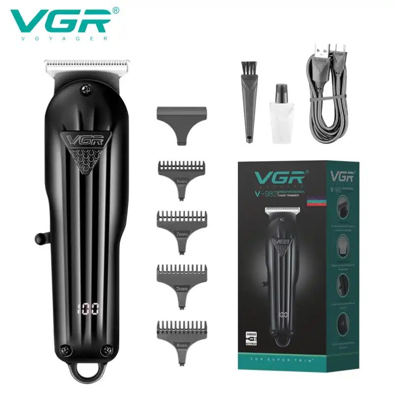 ماشین اصلاح حرفه‌ای وی جی آر VGR V-982 | خط زن شارژی با نمایشگر LED
